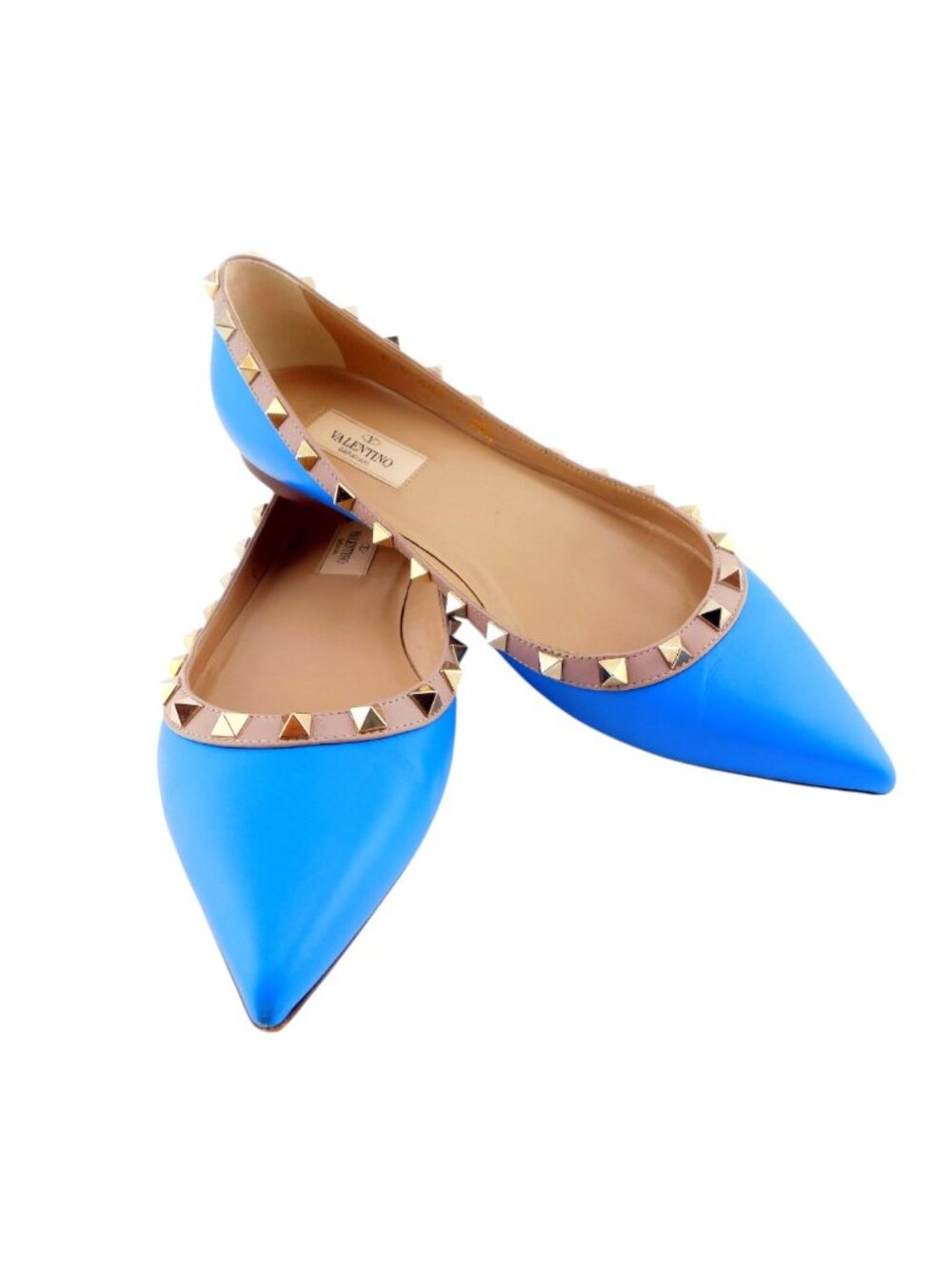 VALENTINO Rockstud Brilliant Blue Leather Ballerina Flats 38.5